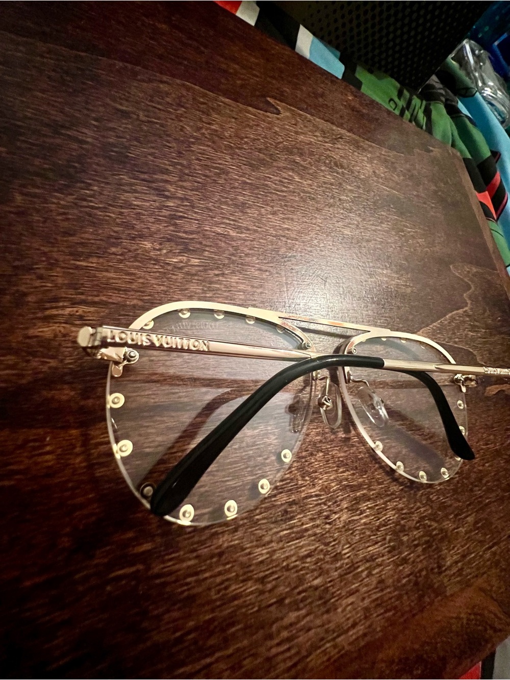 Gold-Tone frame studded Aviator style clear lens fashion glasses - Picture 3 of 9